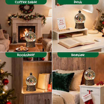 Christmas Snow Globes Lantern, Snowman and Christmas Tree Christmas Decorations Indoor, 6H Timer Battery & USB Powered Light Up Musical Snow Globes for Kids Women Adults Gift Thanksgiving Home Decor