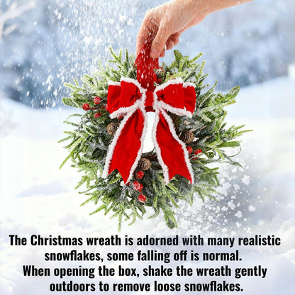 Hausse 6 Pcs Christmas Wreath, 12" Christmas Mini Wreaths for Cabinets with Red Bows, Artificial Small Xmas Wreaths Hanging Decoration Garlands for Kitchen Window Farmhouse Chair Wall Front Door