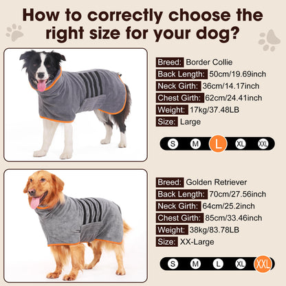 HezzLuv Microfiber Dog Drying Coat – Super Absorbent & Quick-Drying Dog Robe – Adjustable Fit for Medium to Large Dogs – Ideal for Bath, Swim & Wet Walks(Orange, M)