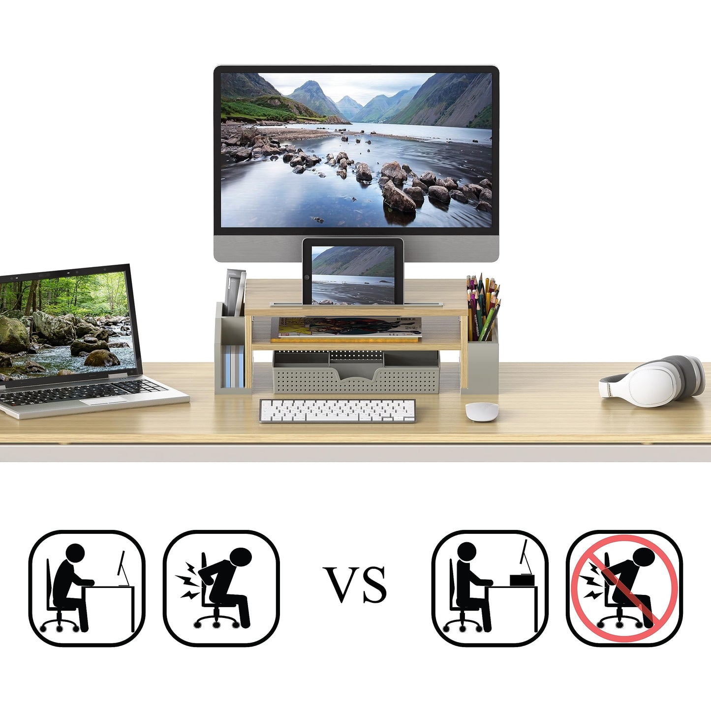 Simple Houseware Desk Monitor Stand Riser with Adjustable Organizer tray