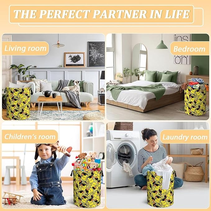 Cute Rubber Ducks With Funny Sunglasses Laundry Hamper Bag With Waterproof Liner