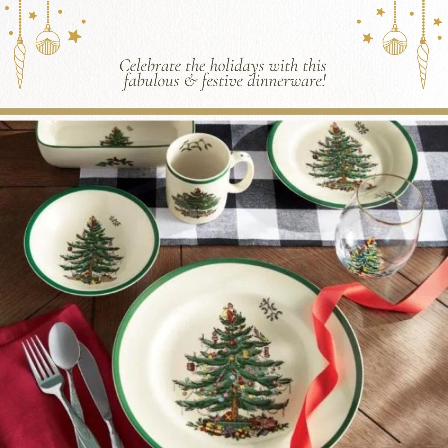 Spode Christmas Tree 19oz Stemless Wine Glasses, Set of 4 - Vintage-Inspired Holiday Drinkware with Cozy Seasonal Charm, Ideal for Mulled Wine at Festive Gatherings & Holiday Entertaining