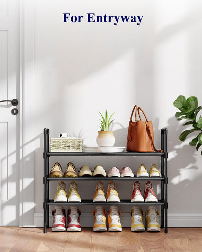Kitsure Shoe Rack - 3-Tier Shoe Organizer, Shoe Rack for Closet, Entryway, Bedroom, Easy- Assembly Storage Shelf with Side Handles, 27.6" Wide - 3 Tiers, Black
