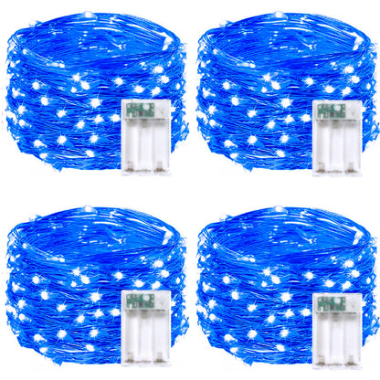 4 Pack 60 LED Fairy Lights Battery Operated with Timer, 20FT Waterproof String Lights Indoor Outdoor, Cuttable Battery Light for Home Bedroom Wedding DIY Centerpiece Christmas Decorations (Blue)