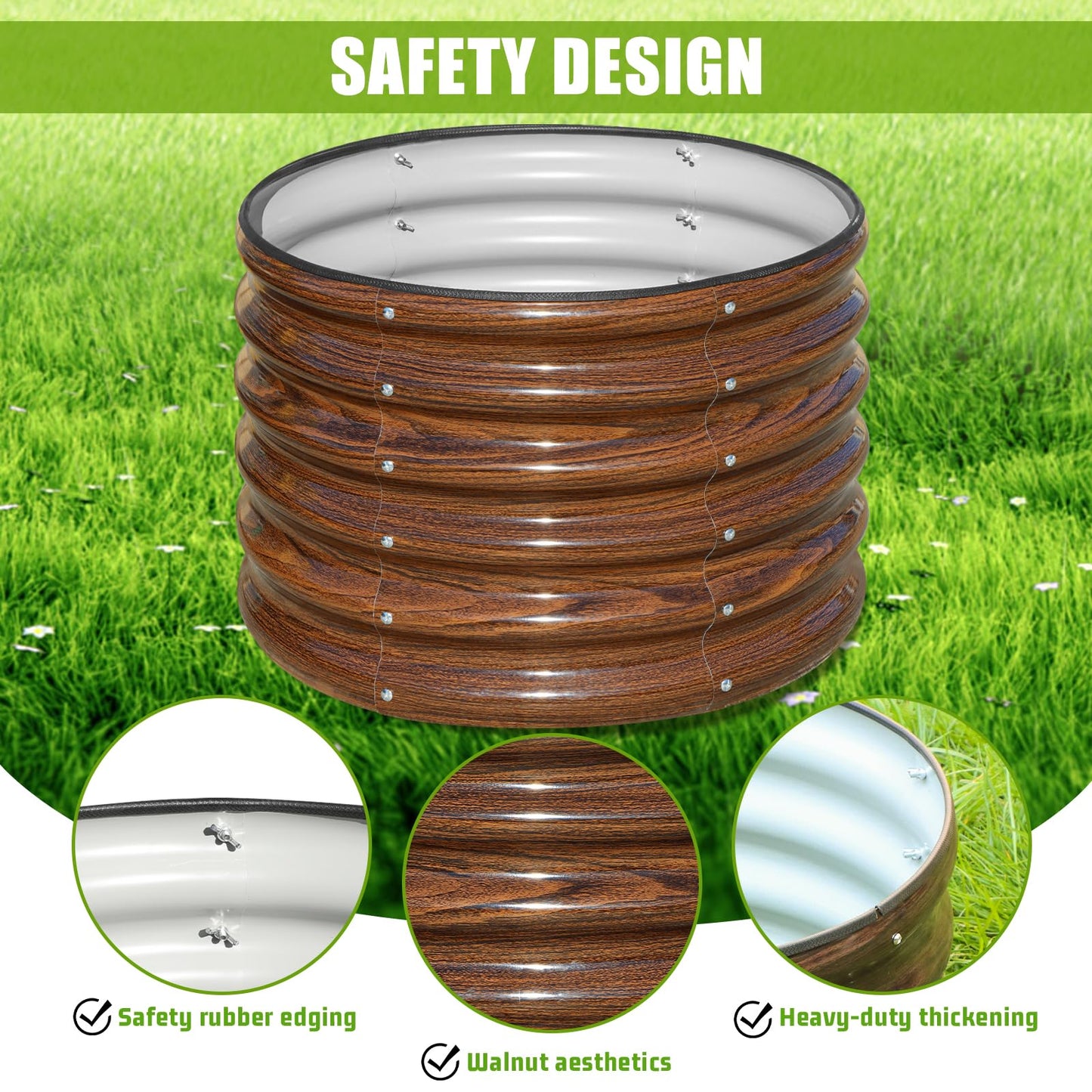 SnugNiture Raised Garden Bed, 2×2×1.5ft Round Galvanized Outdoor Planter Box, 17" Tall Deep Metal Garden Bed Kit for Planting Vegetables, Fruits, Flowers, Brown