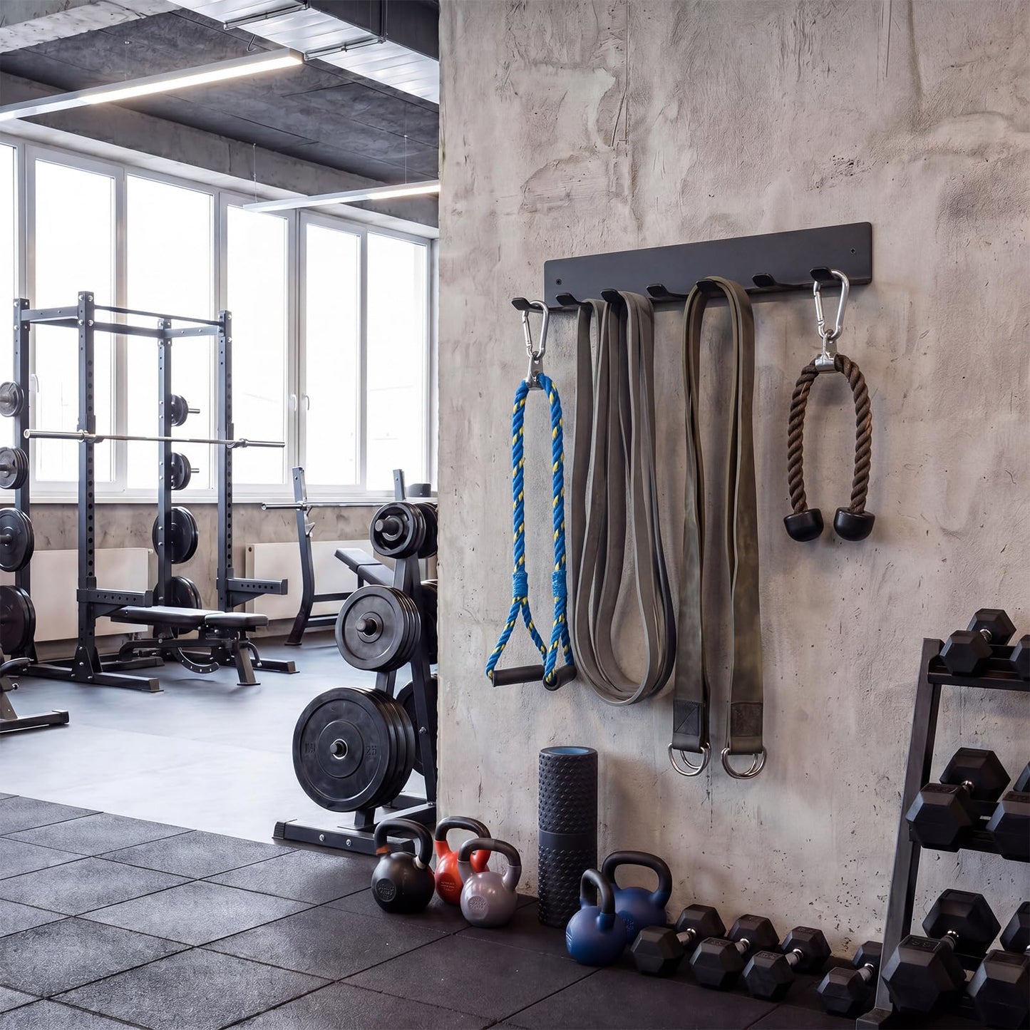 Chumia Gym Rack Organizer Wall Mounted Heavy Duty Fitness Equipment Storage Rack for Resistance Bands, Jump Ropes, Lifting Belts, Barbell, Space Saving Garage Home Gym Exercise Accessories Hanger