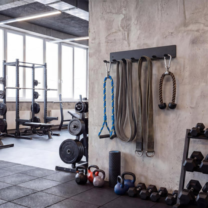 Chumia Gym Rack Organizer Wall Mounted Heavy Duty Fitness Equipment Storage Rack for Resistance Bands, Jump Ropes, Lifting Belts, Barbell, Space Saving Garage Home Gym Exercise Accessories Hanger