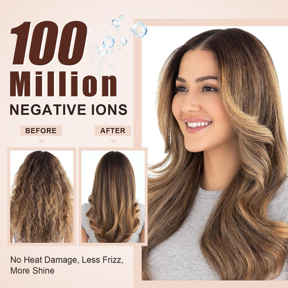 110-240V Travel Brush Hair Dryer, Small Hair Straightener Brush with European Plug Adapter for International Travel, 4 in 1 Hot Air Styler & Dryer for Drying Straightening Curling Volumizing