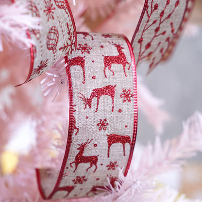 MEEDEE Christmas Ribbon Set - Wired Burlap 2.5 Inch 6 Rolls 36 Yards Red Glitter for Tree Garland, Wreaths, Tree Topper, Bow Making