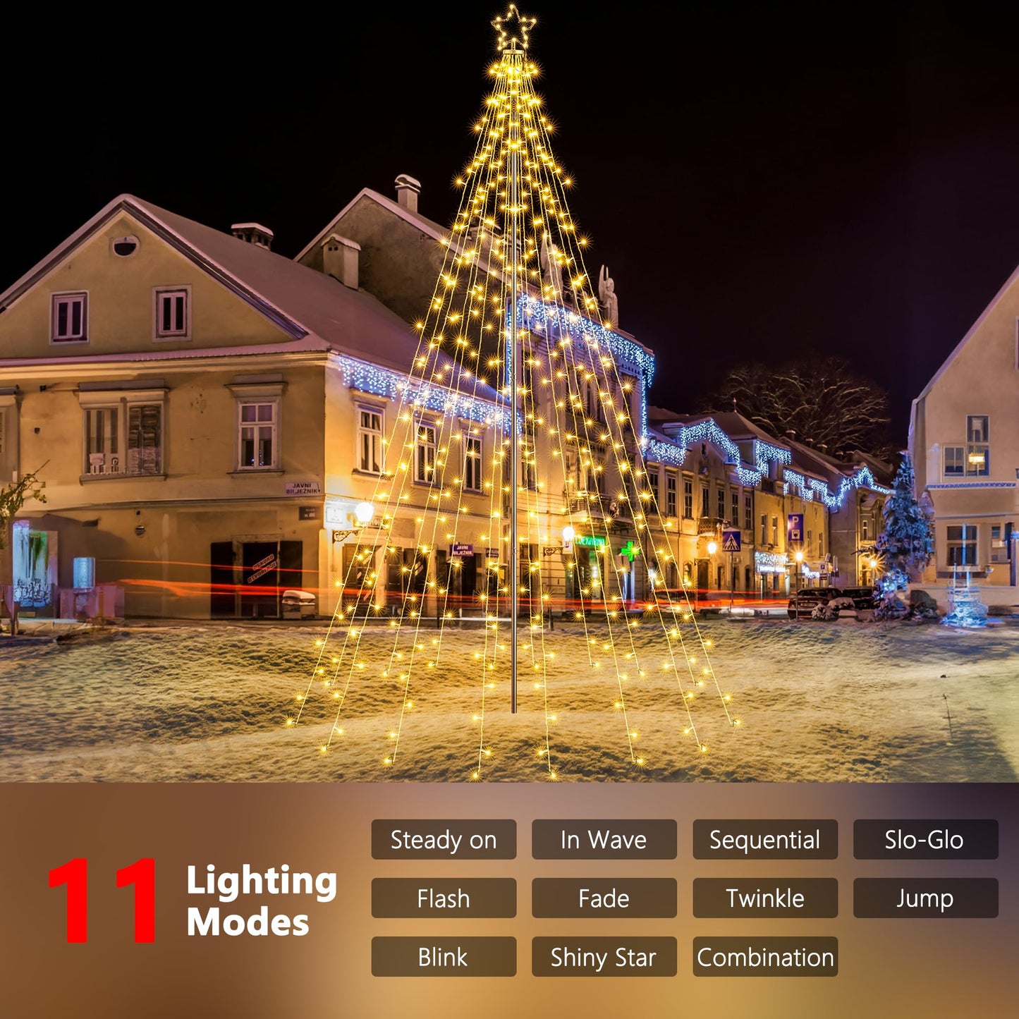 Flacchi Christmas Outdoor Star String Lights - Pole Set with Remote, Multiple Lighting Modes, Timer, and Waterproof Feature (Warm White, 10FT/404LED)