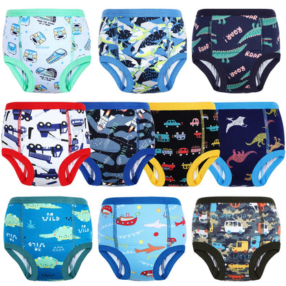 MOEMOE BABY Potty Training Pants for Boys - Reusable Cotton Toddler Underwear, 10 Pack, Blue, 3 Years
