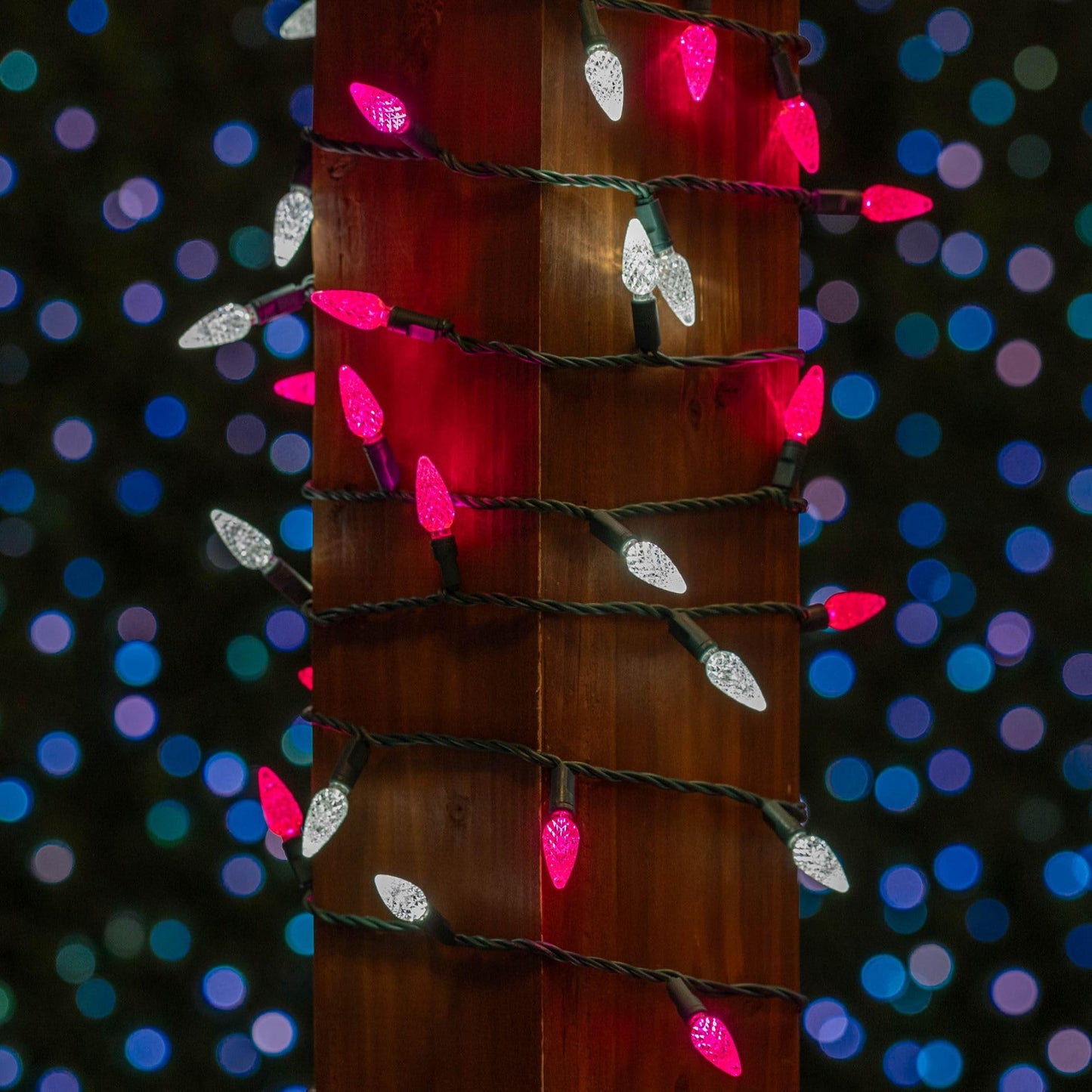 Novelty Lights 24FT 70 LED C6 LED Valentine's Day String Lights, Outdoor Christmas Tree Commercial Grade LED String Lights, Permanent Christmas Lights Tree Decoration (Pink/Pure)