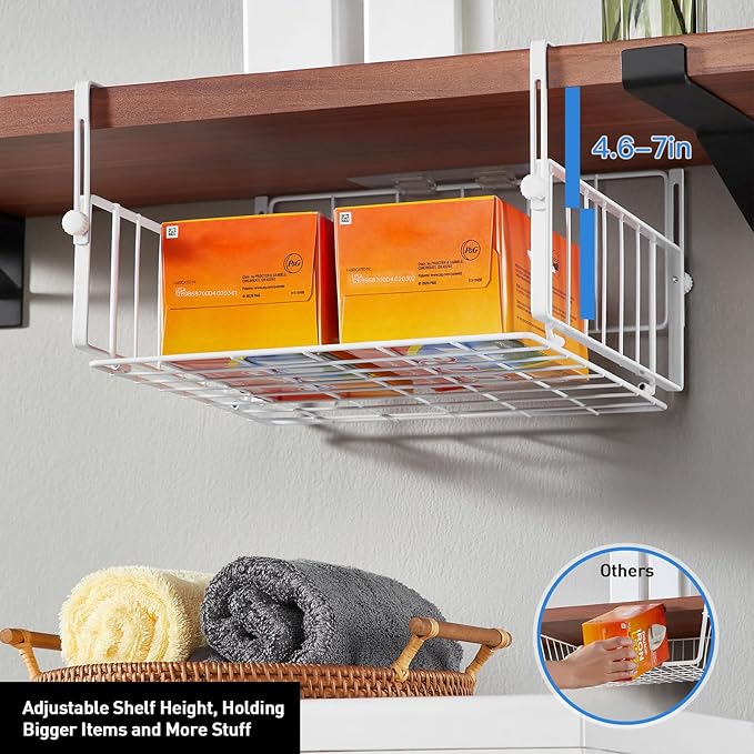 2 Pack Hanging Under Shelf Storage Basket, Adjustable Under Cabinet Add-on