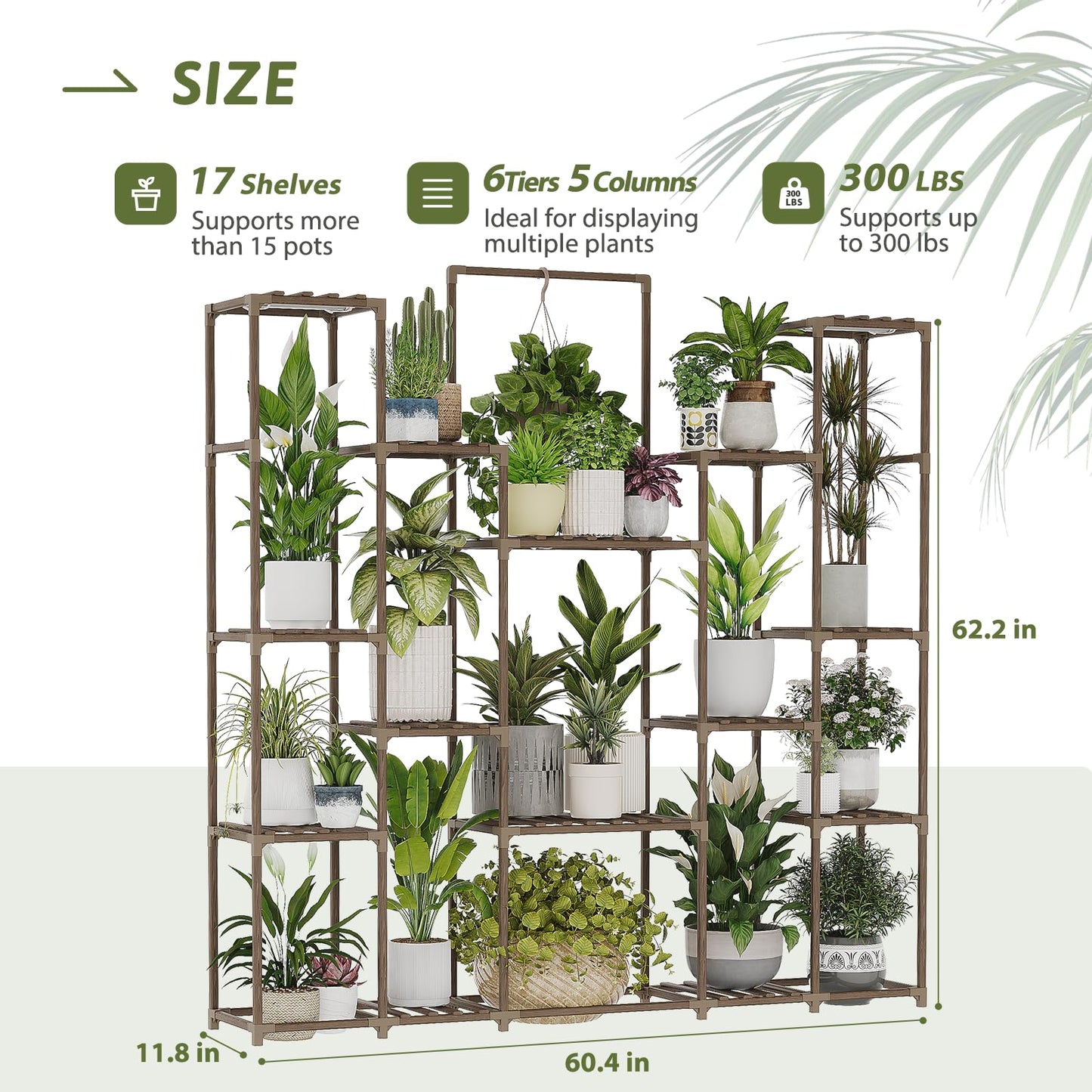 Bamworld Plant Stand with Grow Lights Large Plant Shelf Indoor Hanging Plants 17 tiers Large Plant Shelf for Indoor Plants Display Heavy Duty Plant Rack for Living Room Patio Decor