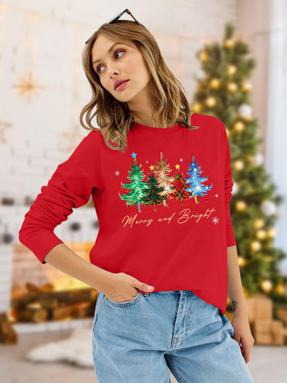VVNTY Christmas Shirts for Women: Merry and Bright T Shirt Long Sleeve Christmas Tree Shirt Christmas Vacation Tees