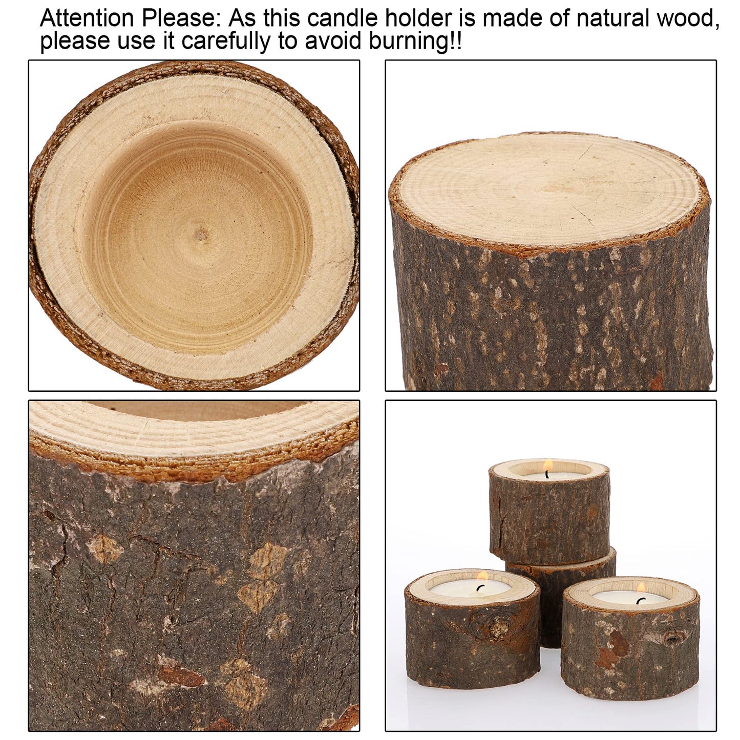 OwnMy Set of 24 Wooden Tea Light Candle Holders Votive Candle Holders, Rustic Wooden Pillar Candle Stands Vintage Tealight Holders Set Candle Centerpieces for Dining Table Wedding Party, 1.6" H