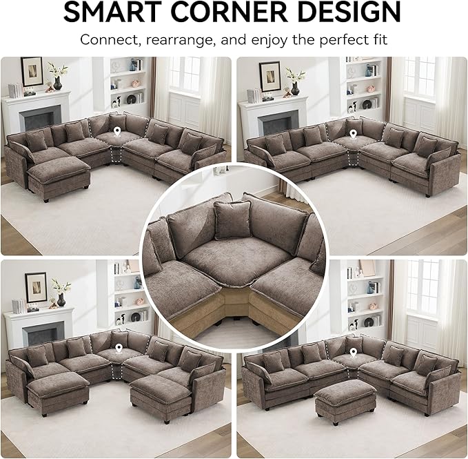 113'' V Shaped Cloud Sectional Sofa, Oversized Deep Seat Couches