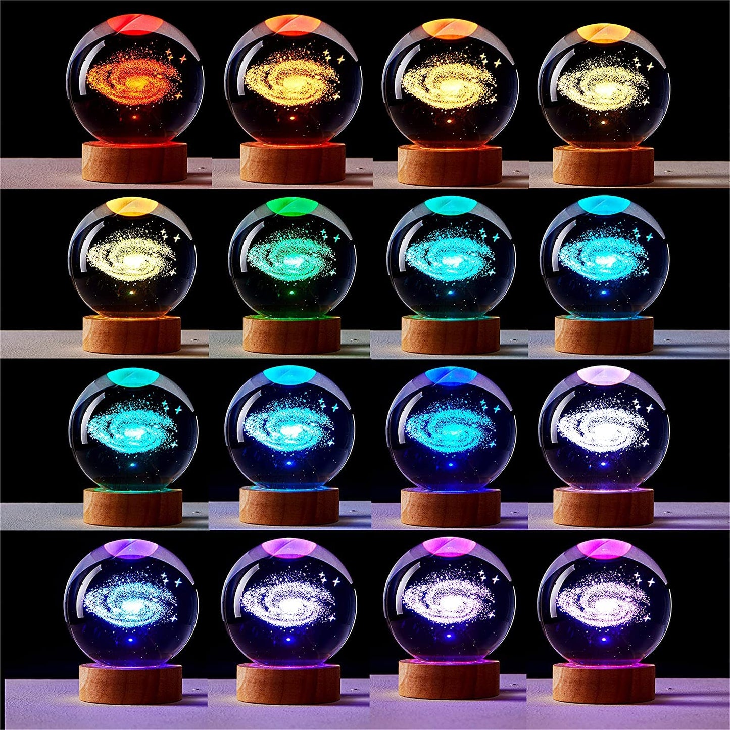 3.15 inch Galaxy Crystal Ball lamp,3D Solar System Crystal Ball Night Light with Wooden Base,16 Colors Change with Remote Control,Clear Glass Planet Light,Birthday Gift for Friends (Galaxy)