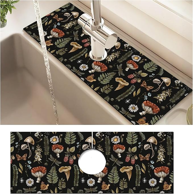 Absorbent Splash Guard Mat for Kitchen Sink, 15×5.5 Inch Cute Fast Drying Drip