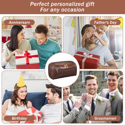 kenaeooe 4 Pcs Leather Toiletry Bag for Men Groomsmen Gifts Set with Hook Large Waterproof Travel Shaving Kit Vintage Cosmetic Bag for Father Boyfriend Anniversary