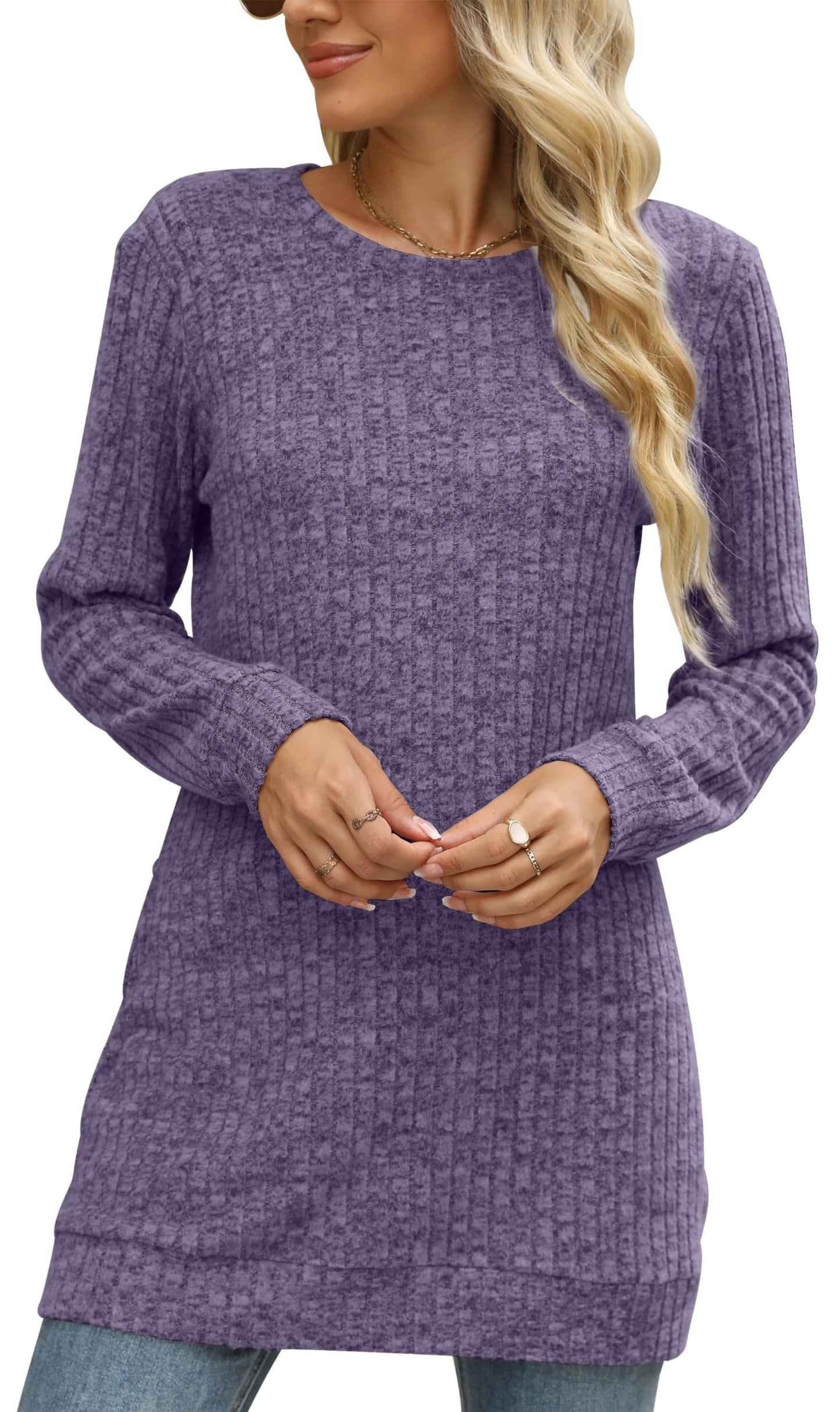 Sweaters for Women Long Sleeve Crewneck Sweatshirt Loose Casual Tunic Tops