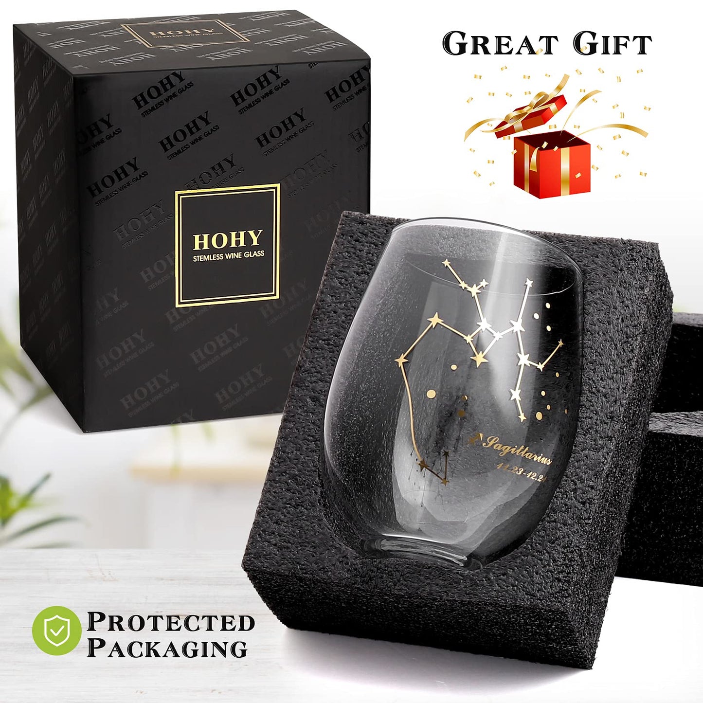HOHY Sagittarius Zodiac Wine Glass 20 Oz, Sagittarius Zodiac Birthday Horoscope Gifts for Women, Wine Glass Astrology Constellation Gifts for Women, Constellation Wine Glasses Golden