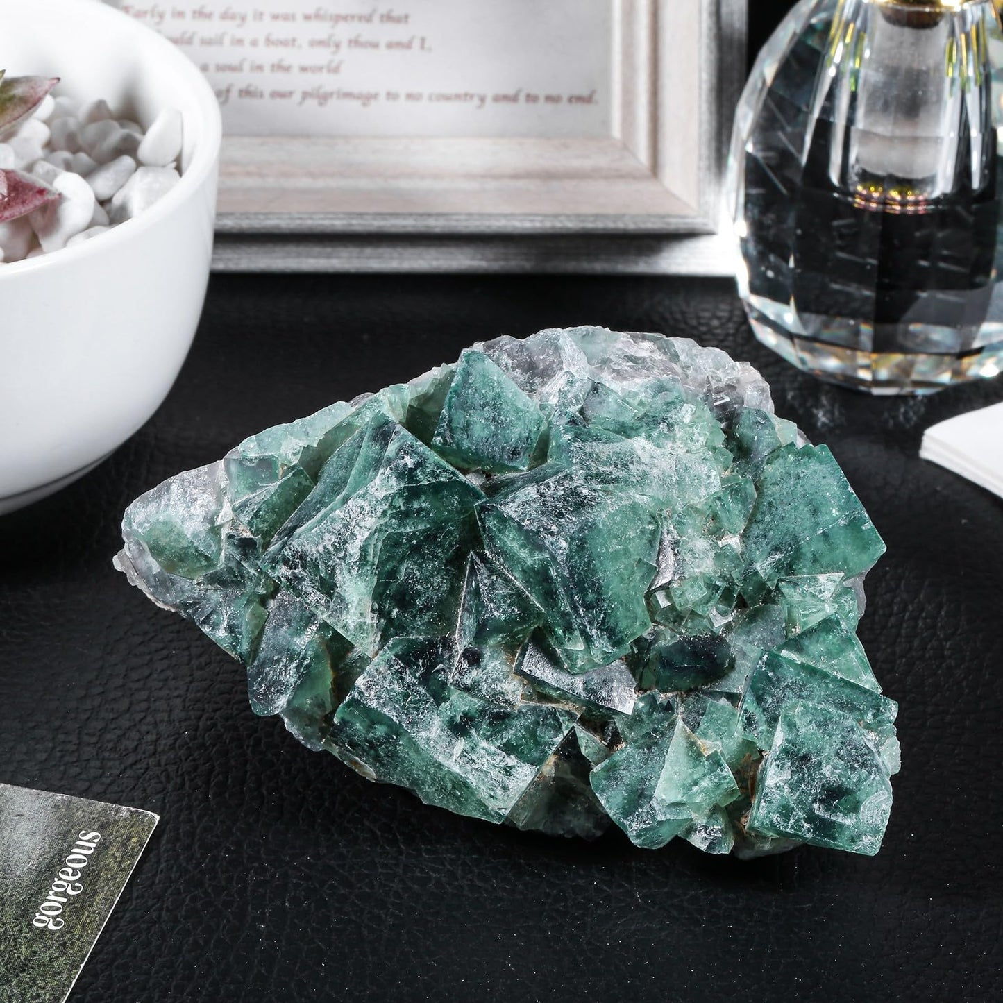 moonsix Natural Green Fluorite Rough Stone Healing Crystal Cluster Specimen Decor for Wicca, Collection, Display (45-135 mm)