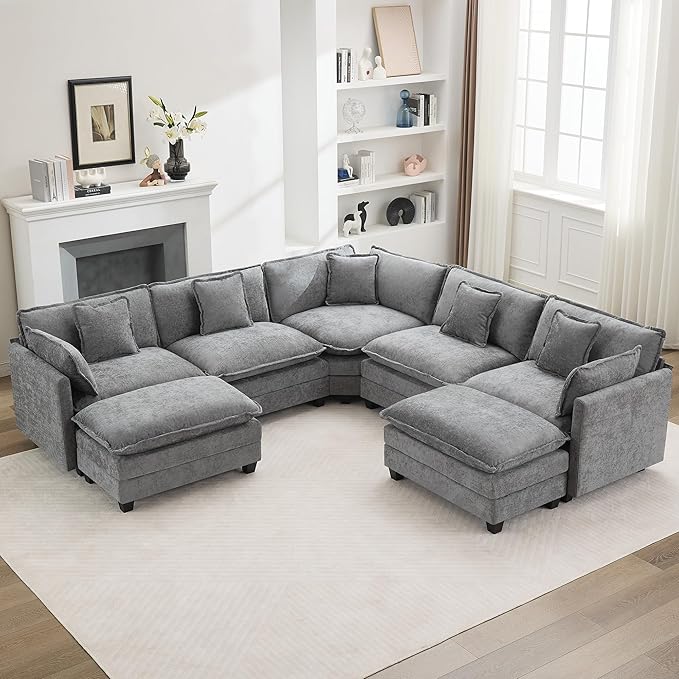 113'' V Shaped Cloud Sectional Sofa, Oversized Deep Seat Couches