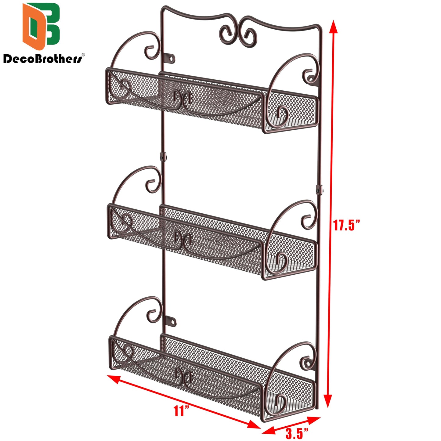 Deco Brothers 3 Tier Wall Mounted Hanging Spice Rack, Bronze