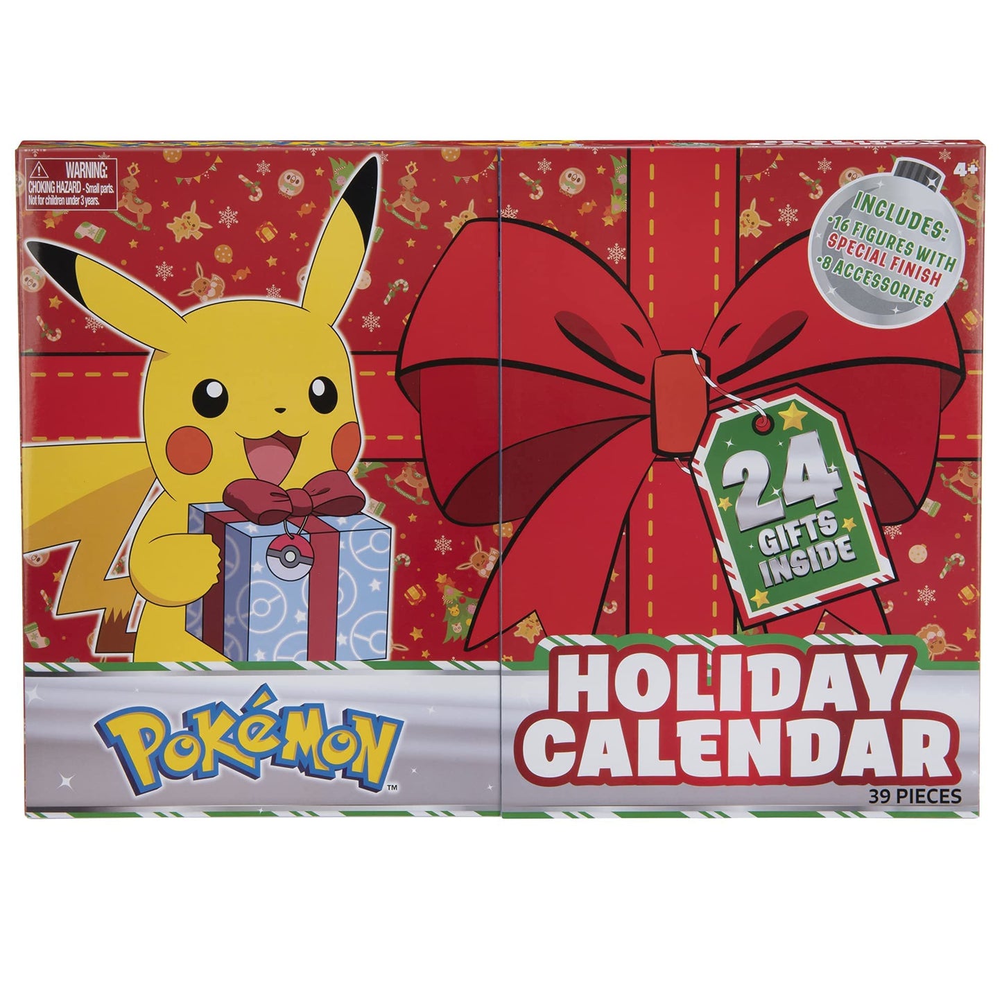 Pokemon 2021 Holiday Advent Calendar for Kids, 24 Gift Pieces - Includes 16 Toy Character Figures & 8 Christmas Accessories - Ages 4+