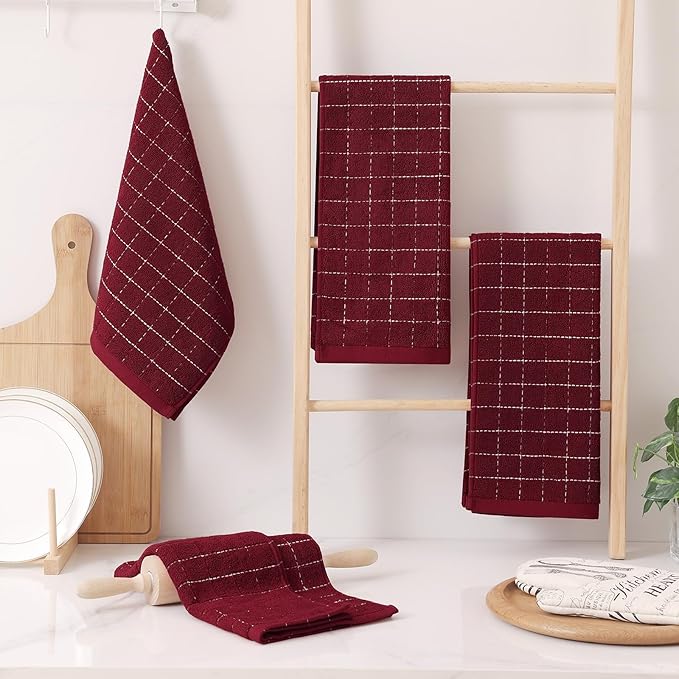 Homaxy 100% Cotton Terry Kitchen Towels, Checkered Designed, Soft and Super