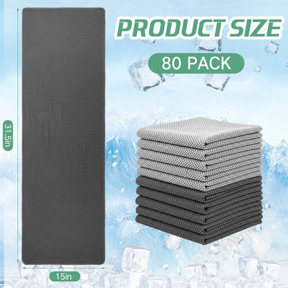 BBTO 80 Pcs 32 x 12 Inch Microfiber Cooling Towels, Ice Cold Towel for Neck and Face Breathable Chilly for Yoga, Sport, Gym, Workout, Camping and More Activities(Dark Gray and Light Gray)