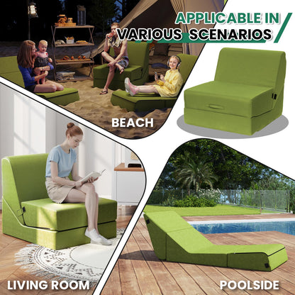 jela Outdoor Sofa, Waterproof Folding Lounge Chair and Sofa, UV Resistant Patio Sofa with Machine Washable Cover, Soft Foam Outdoor Bed Pool Lounge Chaise Chairs (Green)