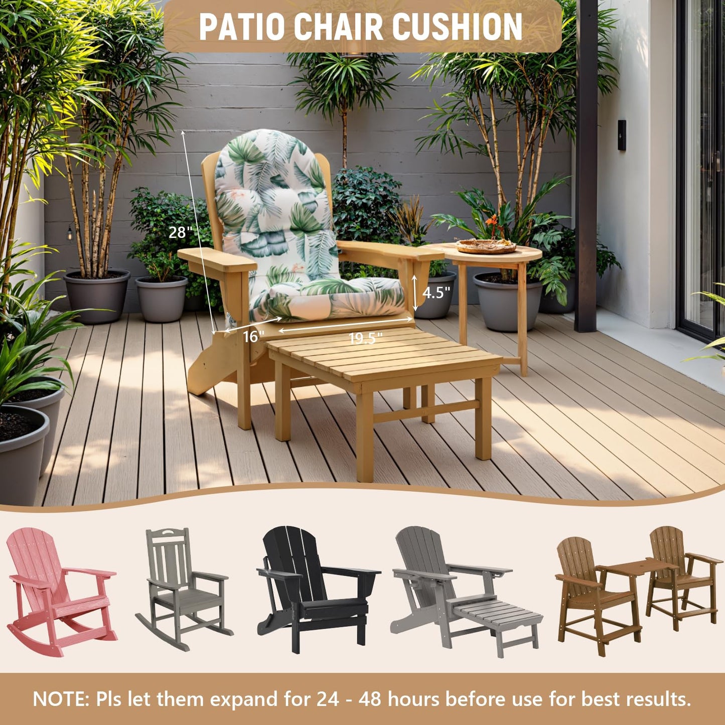 Sannwsg Adirondack Chair Cushion Set of 4, Rocking Chair Cushions, High Back Patio Cushions, Thickened Weather Resistant Patio Cushion with 6 Ties, Non Slip Fade & Waterproof