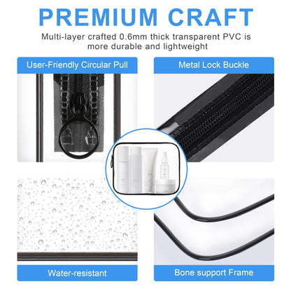 ploimyur TSA Approved Toiletry Bag,2 Pack Clear Toiletry Bag, Quart Size Travel Essential Bags for Toiletries,Clear Makeup Bag Organizer, Carry on Cosmetic Bags for Women,Black