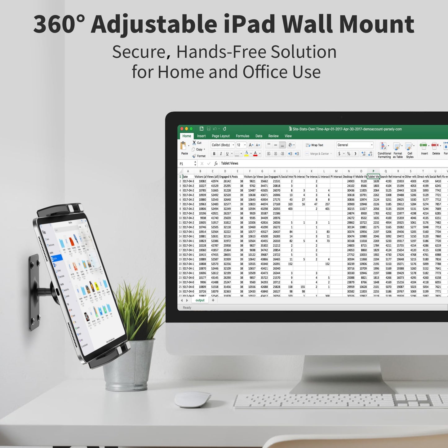 TeQable Tablet Wall Mount, 360° Rotating iPad Wall Mount Holder, Compatible with 4.7"-12.9" Tablets Including Phones, iPad Pro/Mini/Air, Samsung, Kindle, Galaxy Tab - Ideal for Gym, Kitchen, Work Use