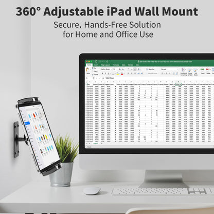 TeQable Tablet Wall Mount, 360° Rotating iPad Wall Mount Holder, Compatible with 4.7"-12.9" Tablets Including Phones, iPad Pro/Mini/Air, Samsung, Kindle, Galaxy Tab - Ideal for Gym, Kitchen, Work Use