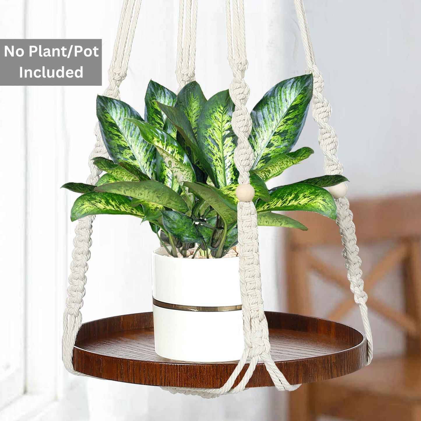 Shineloha 2 Pack Macrame Plant Hanger | Plant Hanger Indoor, Hanging Planter Shelf | Hanging Planter (Beige) (1 Large + 1 Medium)
