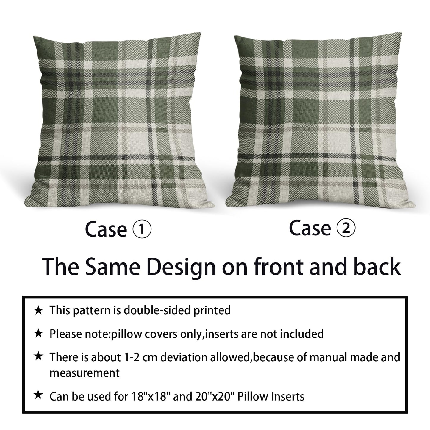 Sage Green Plaid Pillow Covers 18x18 Set of 2 Spring Buffalo Checkered Decorative Tartan Pillowcases Christmas Holiday Seasonal Outdoor Rustic Farmhouse Throw Cushion Case Decor for Couch Sofa Bed