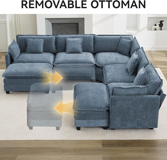 113'' V Shaped Cloud Sectional Sofa, Oversized Deep Seat Couches