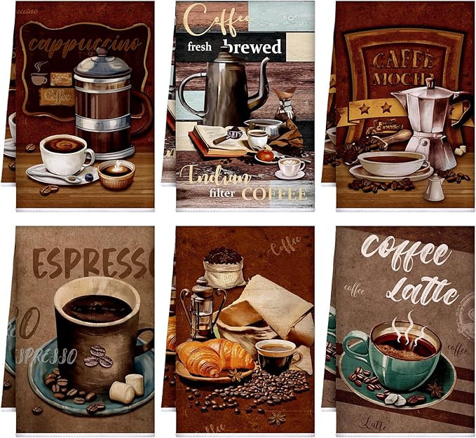 Boyiee Set of 6 Coffee Kitchen Towels Brown Dish Towels 24 x 16 Inches
