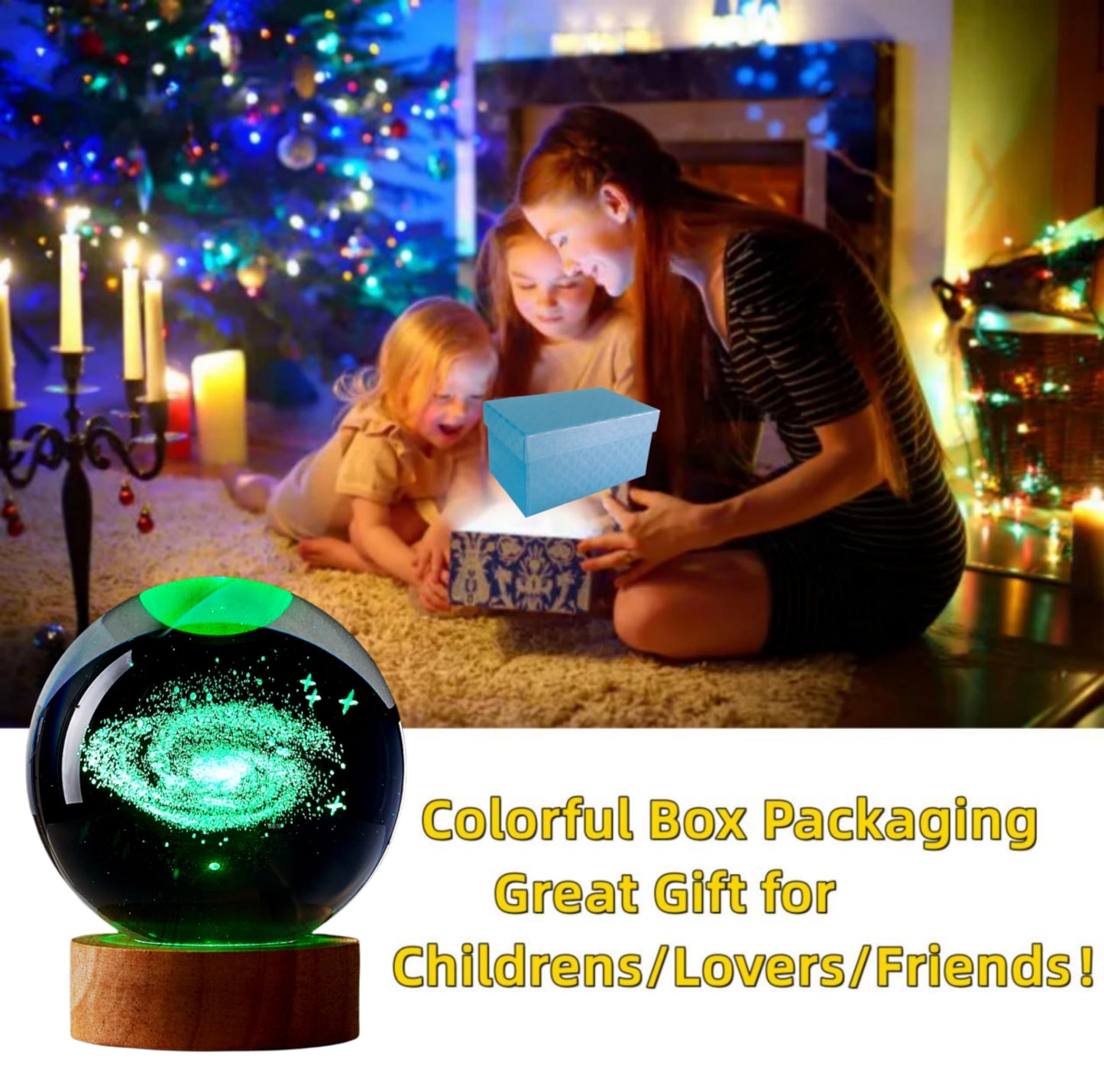 3D Crystal Ball Lamp, Upgraded 3.15 Inch Crystal Ball Night Light with 16 Colors LED Wooden Base, Remote Control, Gift Box Packaging, Home Decor Gift