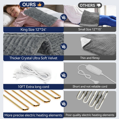 Extra Large Heating Pad for Back Pain Relief, 33"x17" Electric Heat Pad for Neck, Shoulders, Cramps, Menstrual Pain, 9 Heat Settings & 4 Auto-Off Timers, Soft Machine Wash Fabric, Gifts for Lover Gray