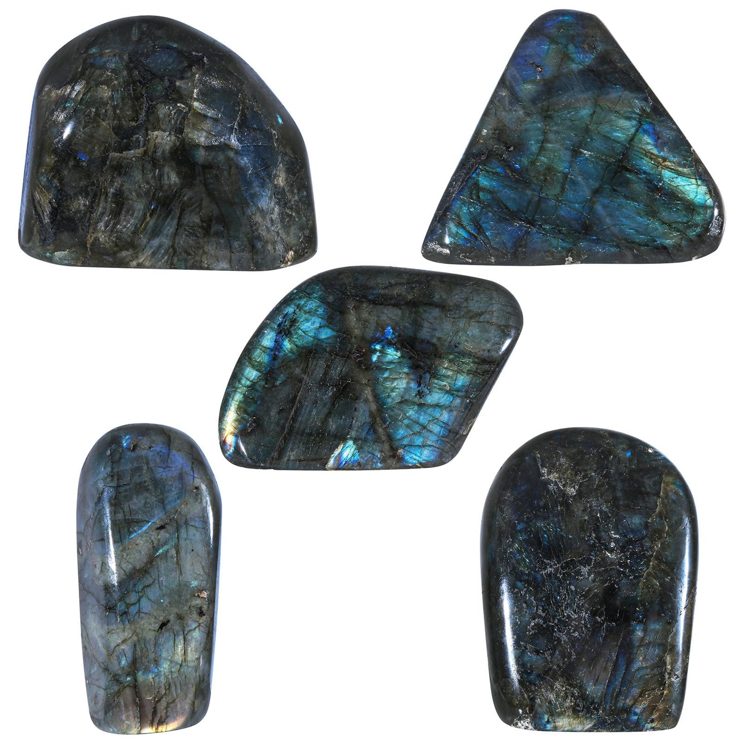 mookaitedecor Natural Labradorite Stone Slab Specimen, Irregular Polished Self Standing Palm Stone for Meditation Home Decor Crystal Collectible, 0.44-0.66 LB
