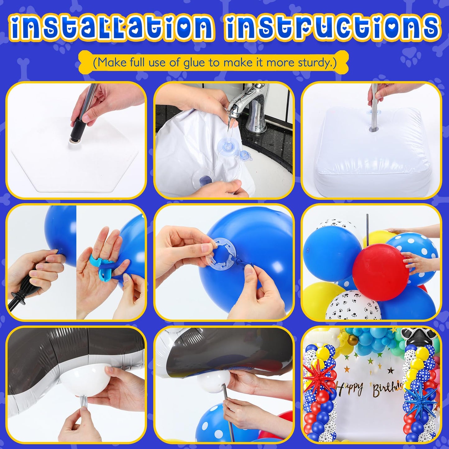 Kasyat 2 Sets Dog Paw Balloon Column Stand Kit Red Yellow Blue Paw Print Polka Dot Bone Shaped Balloon Arch Garland Kit with Stand for Dog Birthday Decorations Puppy Men