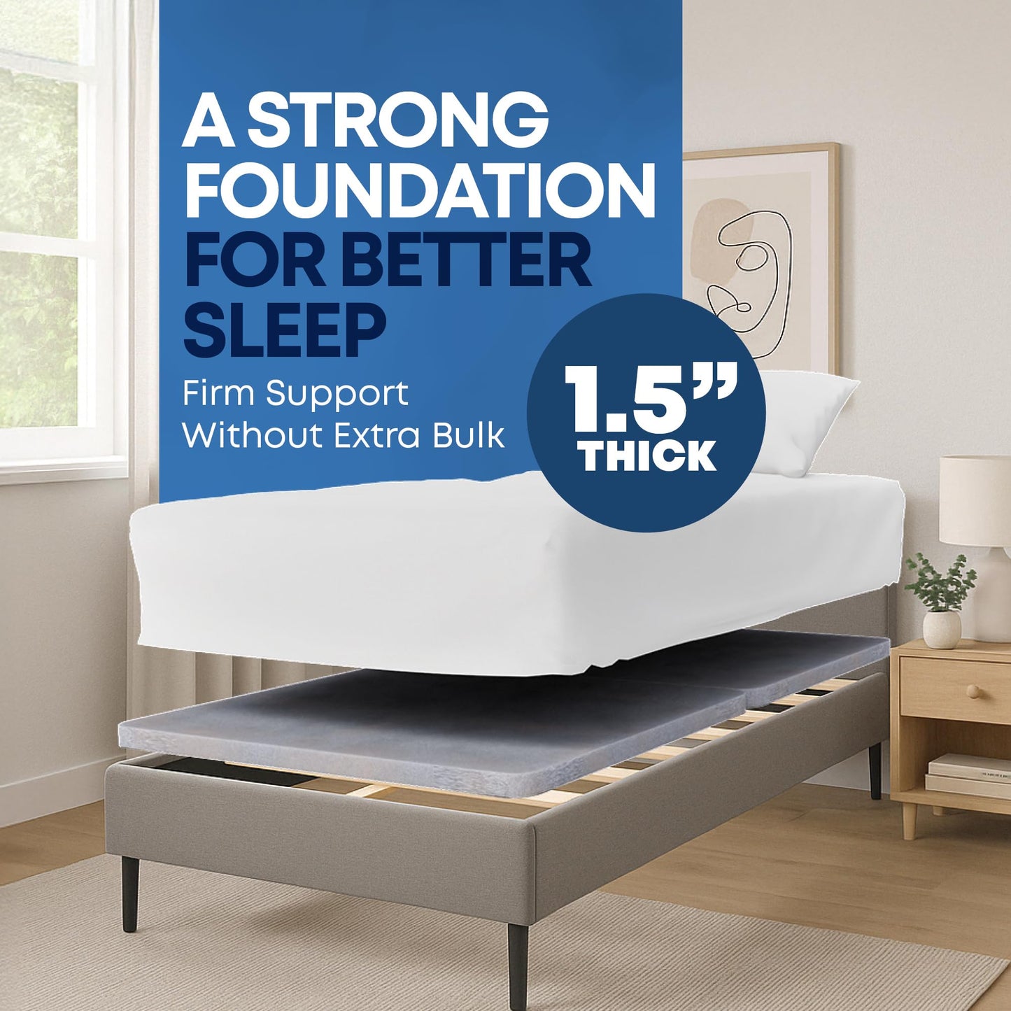 Highview Bedding, 1.5" Split Wood Bunkie Board Twin XL Size Bed, Under Mattress Support, Fully Assembled, Fabric Ventilation Cover-Replaces Wooden Slats or Box Spring for Bed Frames