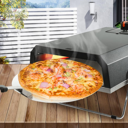 AJinTeby Outdoor Gas Pizza Oven, Portable Propane Pizza Maker with Stone Baffle Door Peel and Cutter Gas Cooker, Pizza Grilling Stove for Outdoor Indoor Kitchen, Grey
