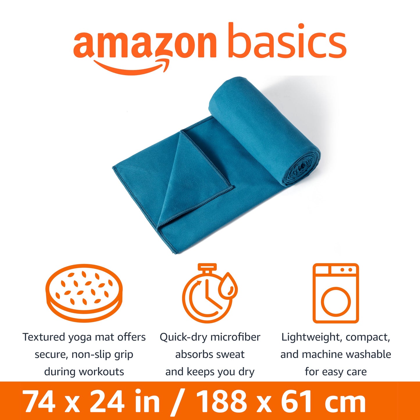 Amazon Basics Yoga Mat Towel, Hot Yoga, Soft, Sweat Absorbant