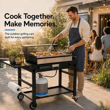 Grill Cart for Blackstone 17 and 22 Inch Griddle – 31.5" Tall Outdoor Griddle Table with Wheels, BBQ Prep Station with Side Shelf, Bar Top Shelf and Lower Storage, Foldable, Pizza Oven Compatible