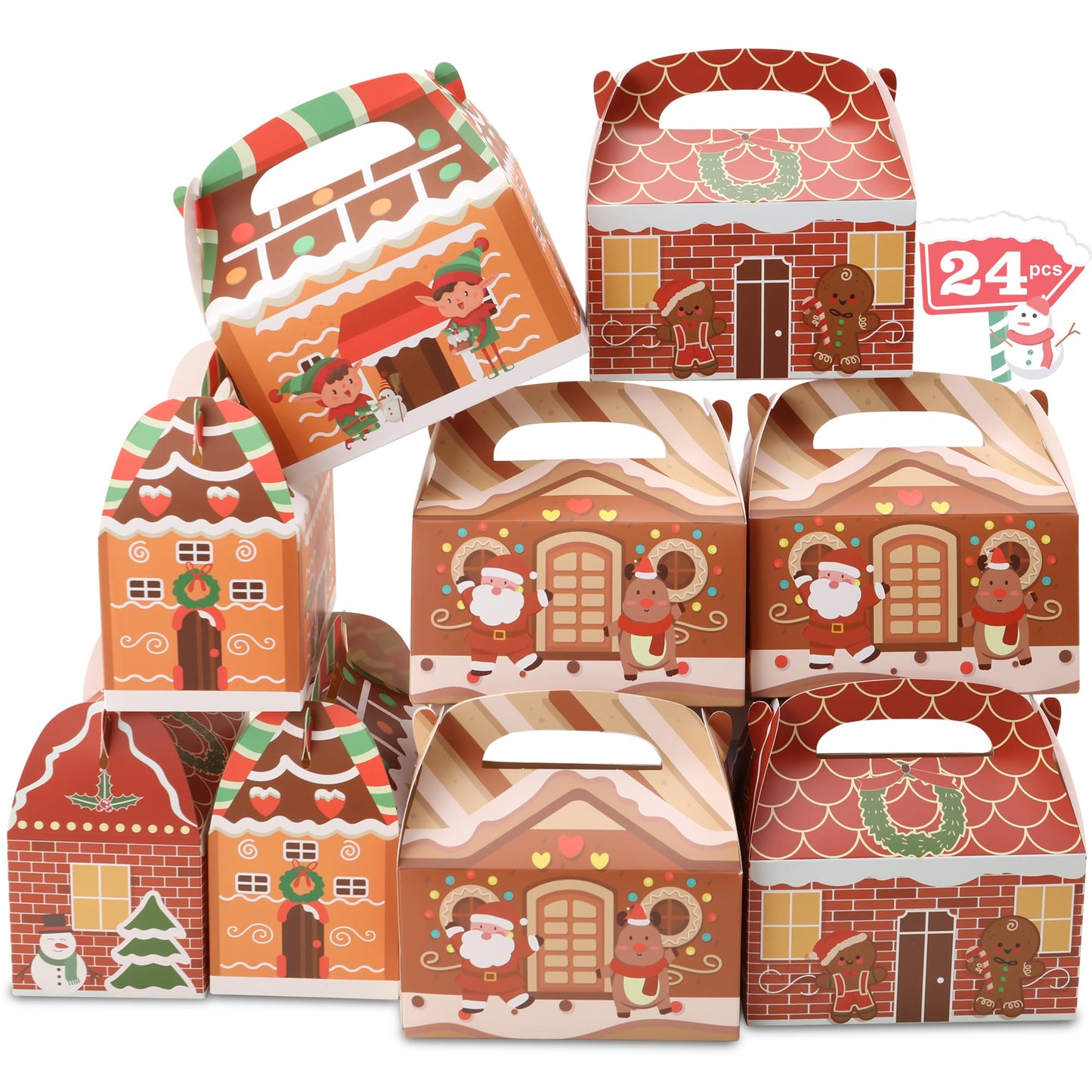 SAITI 24 Pieces Christmas Cookie Boxes for Gift Giving, 3D Christmas Treat Boxes 3 Designs Gift Boxes for Holiday Xmas Goody Party Favors